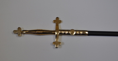 Sword - Cross Shaped Hilt Gold Plated & Black Scabbard - 900mm - Click Image to Close